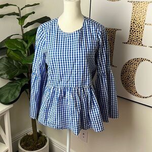 Blue Plaid Peplum Top